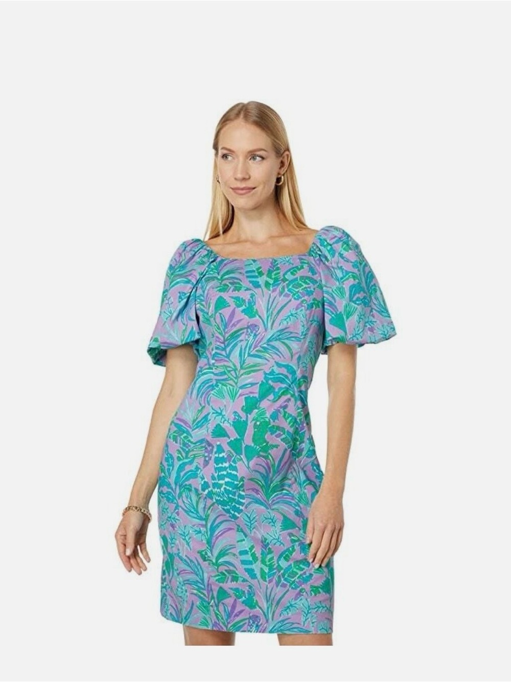 Lilly Pulitzer Lavender, Teal & Green Puff-Sleeve Mini Dress